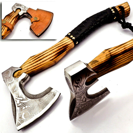 Handmade Tactical Bearded Viking Tomahawk Axe 17 inch Sharp With Sheath.Lanyard