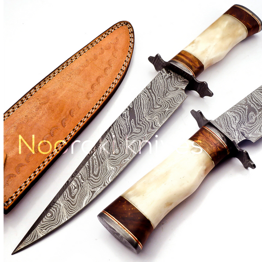 Handmade Damascus Steel 15 inches Bushcraft/Hunting/Camp Knife Camel Handle 15in