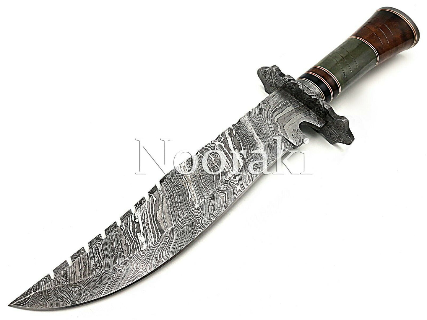 Handmade Damascus Steel 15.5 Inches Bowie Knife - Rose Wood & Bull Horn Handle