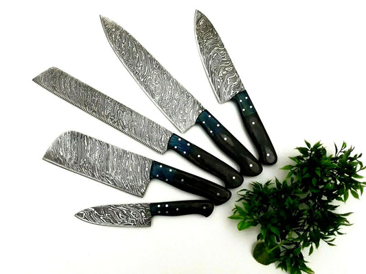 Handmade Damascus Steel Kitchen Knife Set 167 Layers Full Tang With Leather Bag