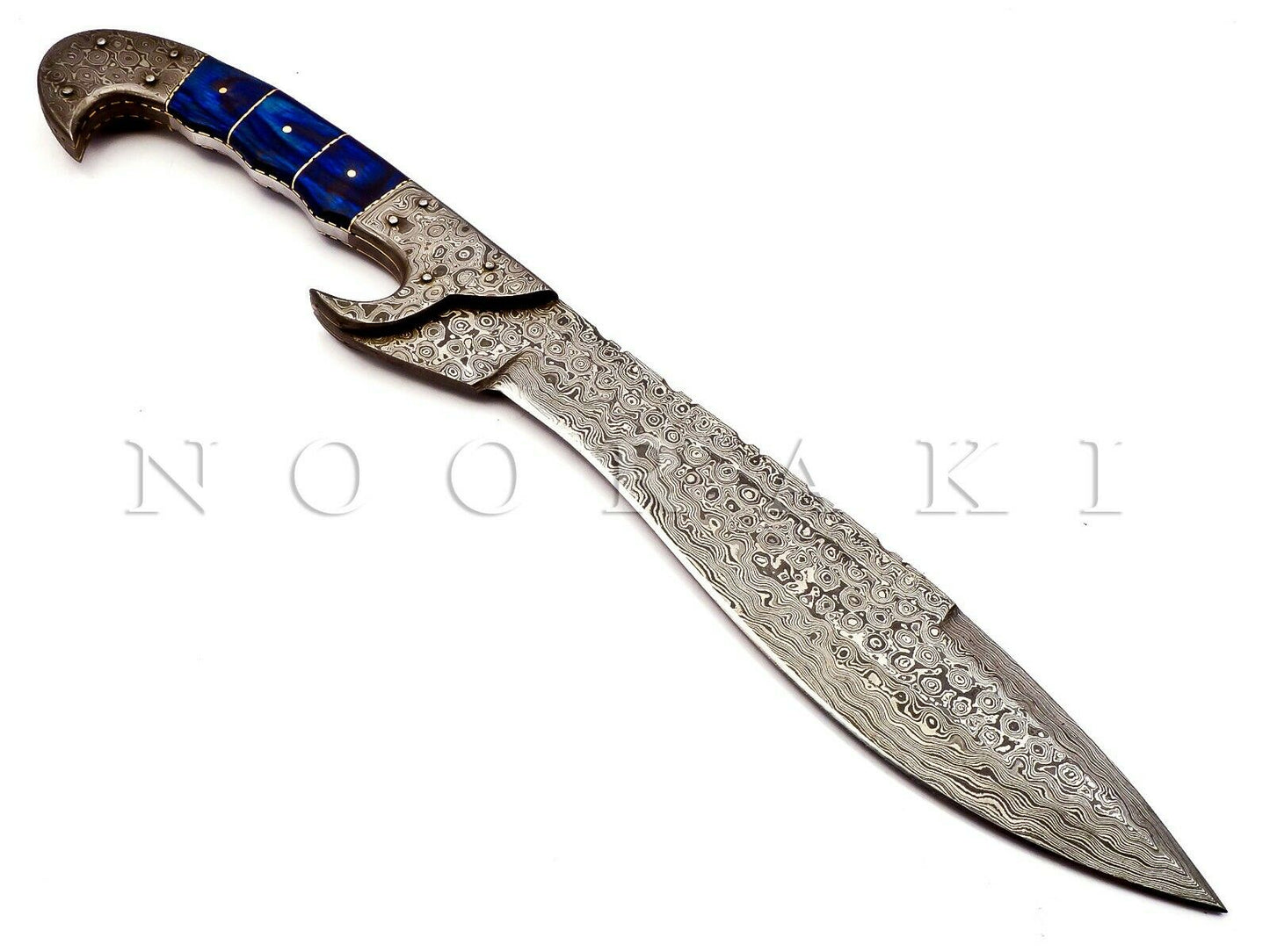 Damascus Machete/Kukri Knife Full Tang Handle, 18 inch With Leather Sheath