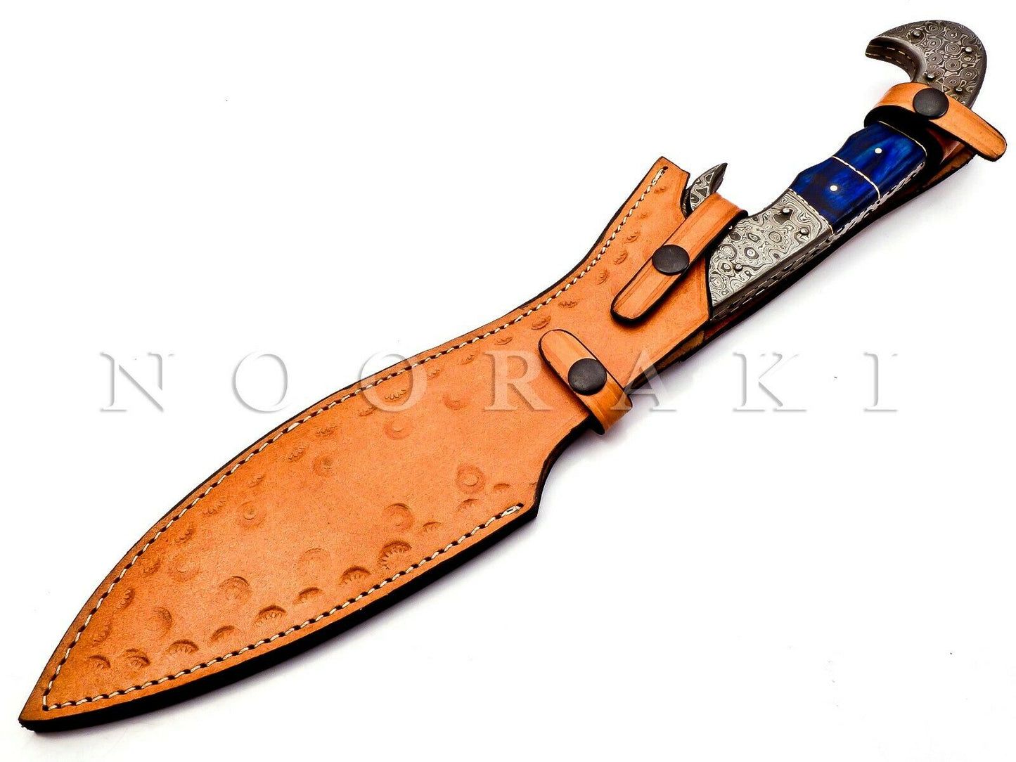 Damascus Machete/Kukri Knife Full Tang Handle, 18 inch With Leather Sheath