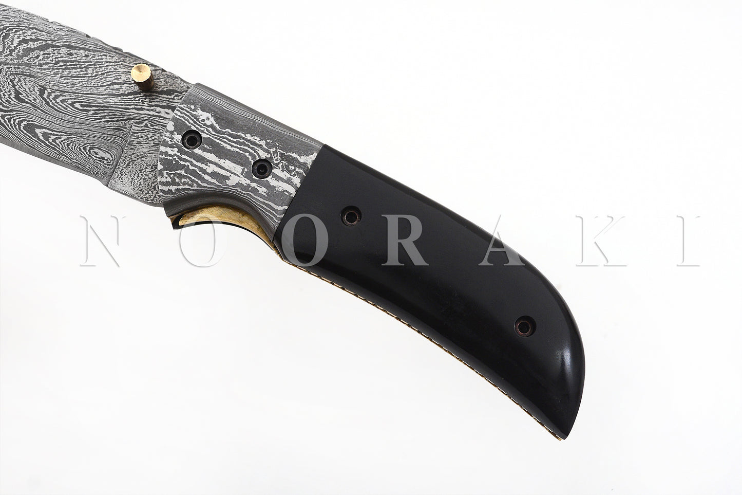 Handmade Damascus Steel Folding pocket Camp Knife Buffalo Horn Handle W/ Sheath