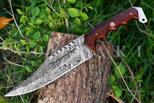 Premium Handmade Damascus Steel Hunting Knife with Sheath Full Tang 12 inches BK350