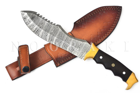 Handmade Damascus Steel 12 Inches Bowie Knife - Full Tang Handle, Fire Pattern, Hunting Throwing camping knife