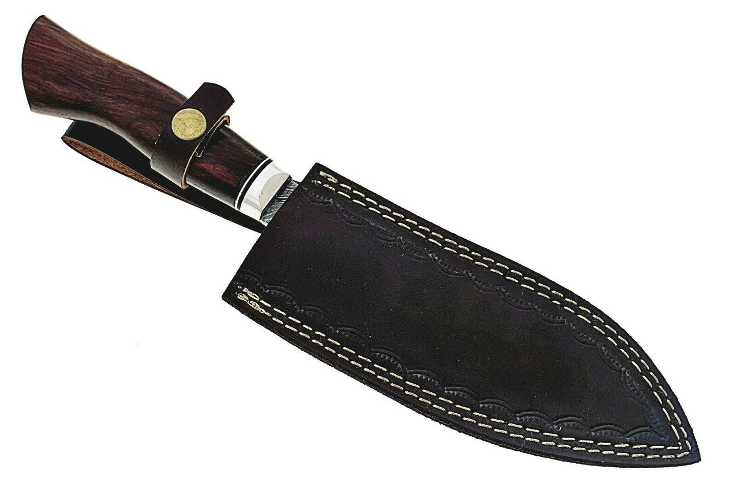 Hand Forged Damascus Chef/ Kitchen Knife With Leather Sheath 33cm