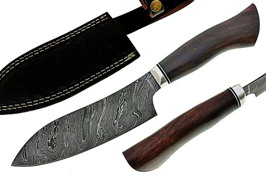 Hand Forged Damascus Chef/ Kitchen Knife With Leather Sheath 33cm