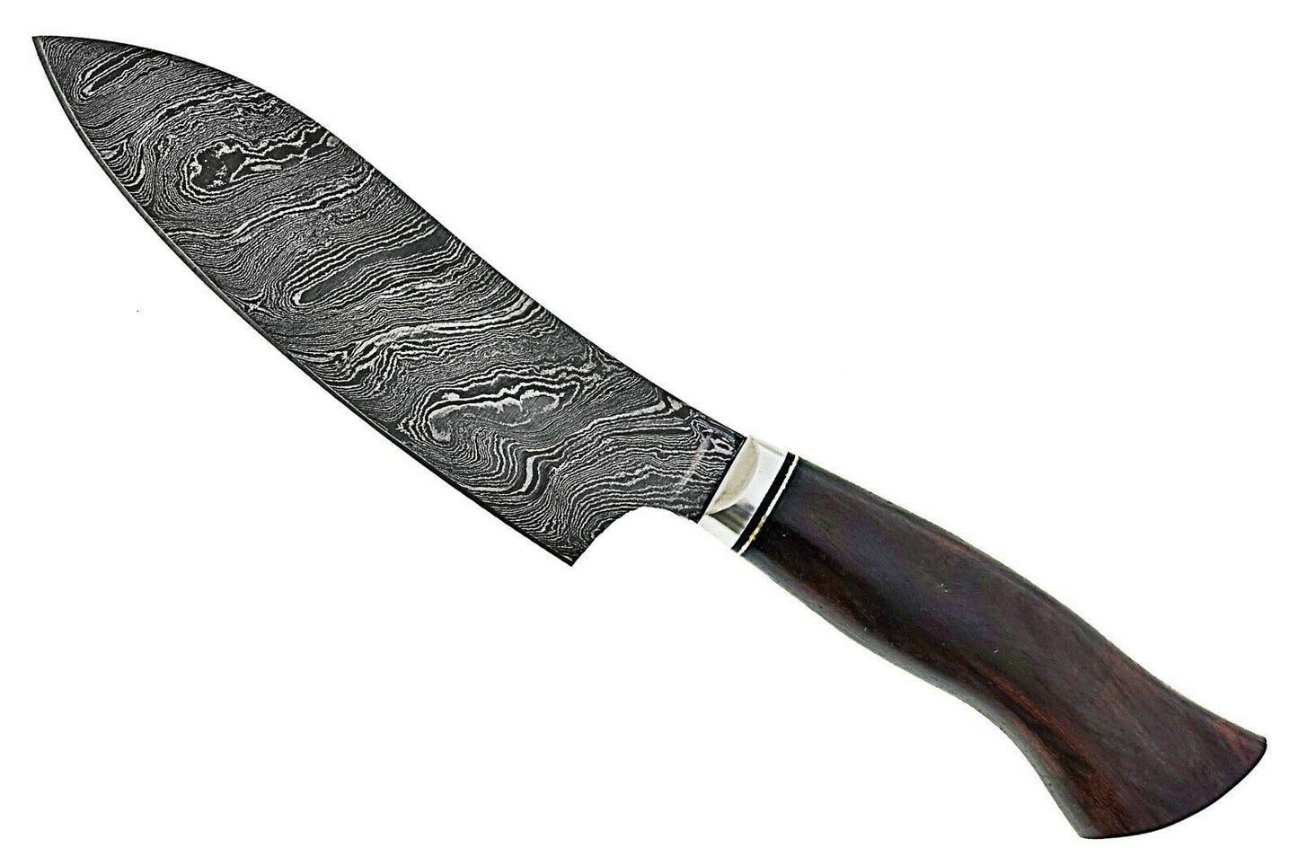 Hand Forged Damascus Chef/ Kitchen Knife With Leather Sheath 33cm